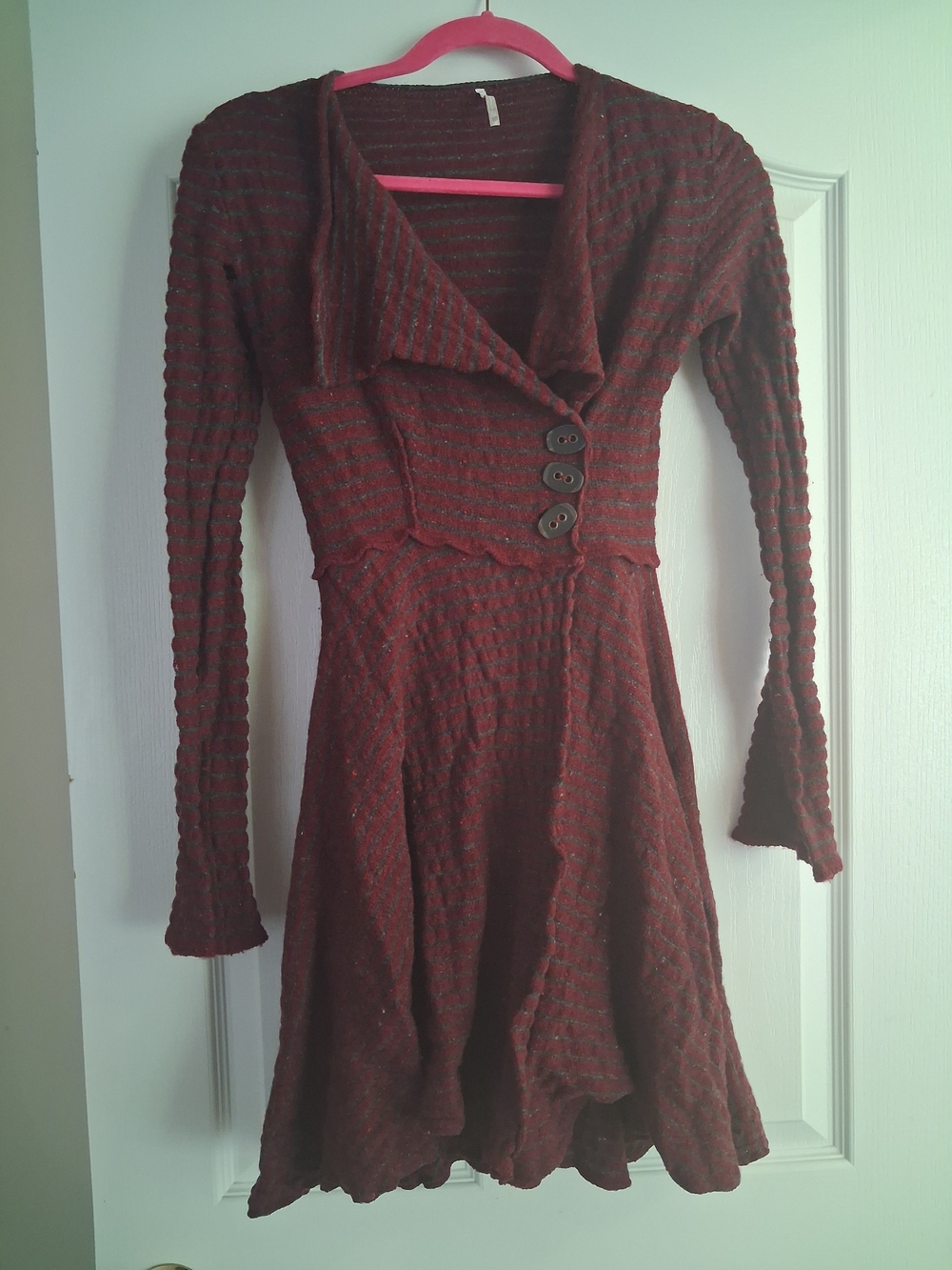 GUC Free People Burgundy Long-Sleeve Textured Knit Dress WoOL